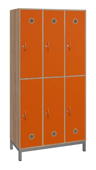 SBS-2233 šatní skříň 6-boxová, 1800x900x400 mm, kovové nohy, korpus dub bardolino, dvířka pomeranč